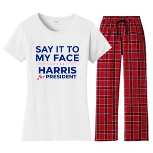 Kamala Harris 2024 Say It To My Face Debate Me Women's Flannel Pajama Set