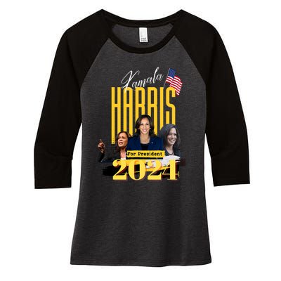 Kamala Harris 2024 Pro Kamala For President Women's Tri-Blend 3/4-Sleeve Raglan Shirt