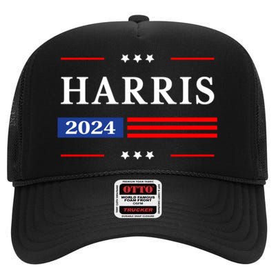 Kamala Harris 2024 For President Harris 2024 American Flag High Crown Mesh Back Trucker Hat