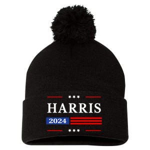 Kamala Harris 2024 For President Harris 2024 American Flag Pom Pom 12in Knit Beanie