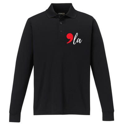 Kamala Harris 2024 President Comma La Performance Long Sleeve Polo