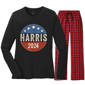 Kamala Harris 2024 For President Campaign Us Flag Women's Long Sleeve Flannel Pajama Set 