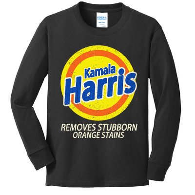 Kamala Harris 2024 Removes Stubborn Orange Stains Funny Kids Long Sleeve Shirt