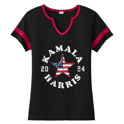 Kamala Harris 2024 President American Flag Vote Kamala Vneck Ladies Halftime Notch Neck Tee