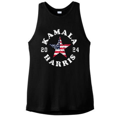 Kamala Harris 2024 President American Flag Vote Kamala Vneck Ladies PosiCharge Tri-Blend Wicking Tank