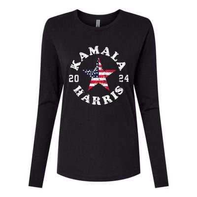 Kamala Harris 2024 President American Flag Vote Kamala Vneck Womens Cotton Relaxed Long Sleeve T-Shirt