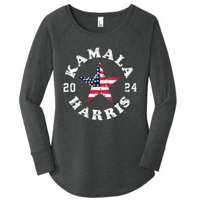 Kamala Harris 2024 President American Flag Vote Kamala Vneck Women's Perfect Tri Tunic Long Sleeve Shirt