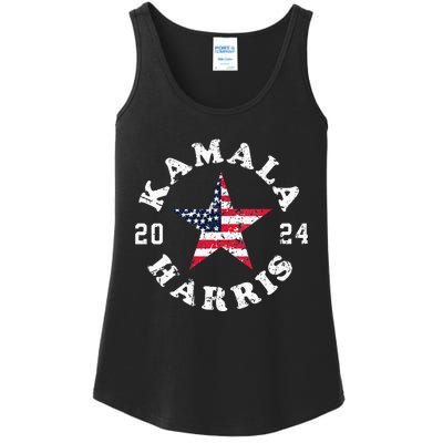 Kamala Harris 2024 President American Flag Vote Kamala Vneck Ladies Essential Tank