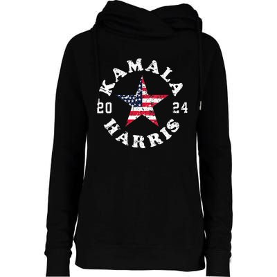 Kamala Harris 2024 President American Flag Vote Kamala Vneck Womens Funnel Neck Pullover Hood