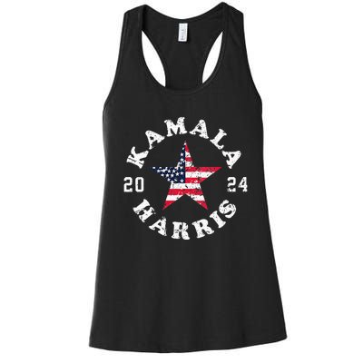 Kamala Harris 2024 President American Flag Vote Kamala Vneck Women's Racerback Tank