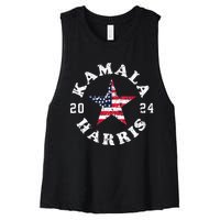 Kamala Harris 2024 President American Flag Vote Kamala Vneck Women's Racerback Cropped Tank