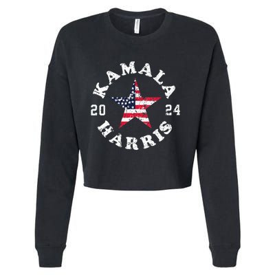 Kamala Harris 2024 President American Flag Vote Kamala Vneck Cropped Pullover Crew