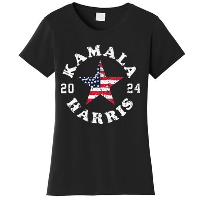 Kamala Harris 2024 President American Flag Vote Kamala Vneck Women's T-Shirt