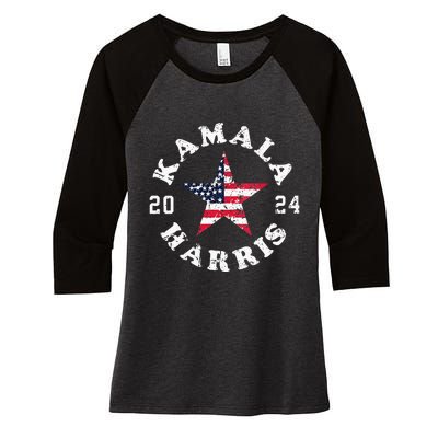 Kamala Harris 2024 President American Flag Vote Kamala Vneck Women's Tri-Blend 3/4-Sleeve Raglan Shirt