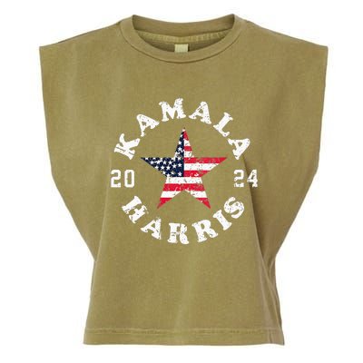 Kamala Harris 2024 President American Flag Vote Kamala Vneck Garment-Dyed Women's Muscle Tee