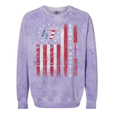 Kamala Harris 2024 For President American Flag Distressed Colorblast Crewneck Sweatshirt