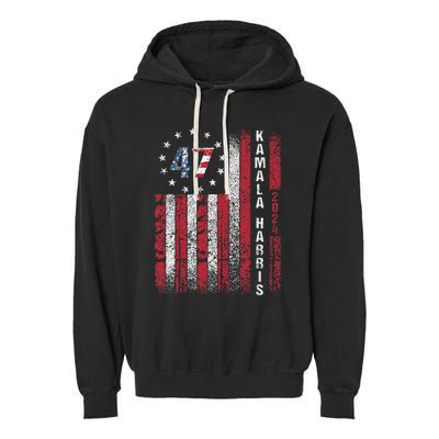 Kamala Harris 2024 For President American Flag Distressed Garment-Dyed Fleece Hoodie