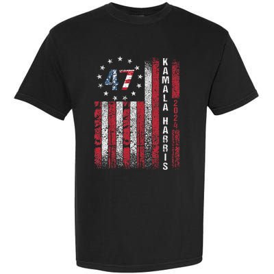 Kamala Harris 2024 For President American Flag Distressed Garment-Dyed Heavyweight T-Shirt