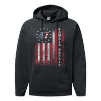 Kamala Harris 2024 For President American Flag Distressed Performance Fleece Hoodie