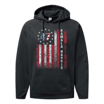 Kamala Harris 2024 For President American Flag Distressed Performance Fleece Hoodie