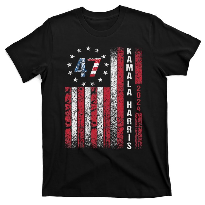 Kamala Harris 2024 For President American Flag Distressed T-Shirt