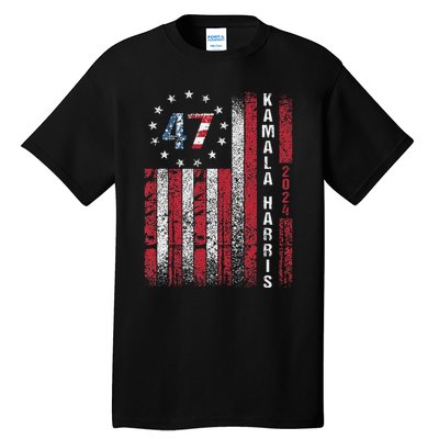 Kamala Harris 2024 For President American Flag Distressed Tall T-Shirt