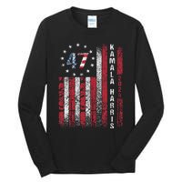 Kamala Harris 2024 For President American Flag Distressed Tall Long Sleeve T-Shirt