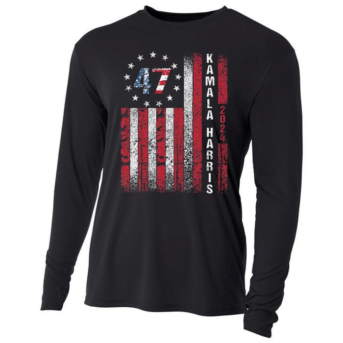 Kamala Harris 2024 For President American Flag Distressed Cooling Performance Long Sleeve Crew