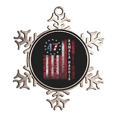 Kamala Harris 2024 For President American Flag Distressed Metallic Star Ornament