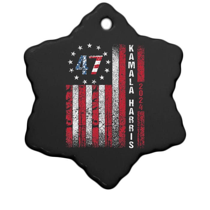 Kamala Harris 2024 For President American Flag Distressed Ceramic Star Ornament