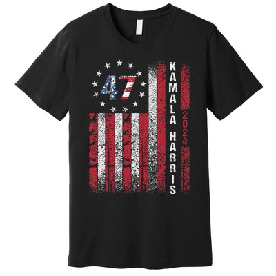 Kamala Harris 2024 For President American Flag Distressed Premium T-Shirt