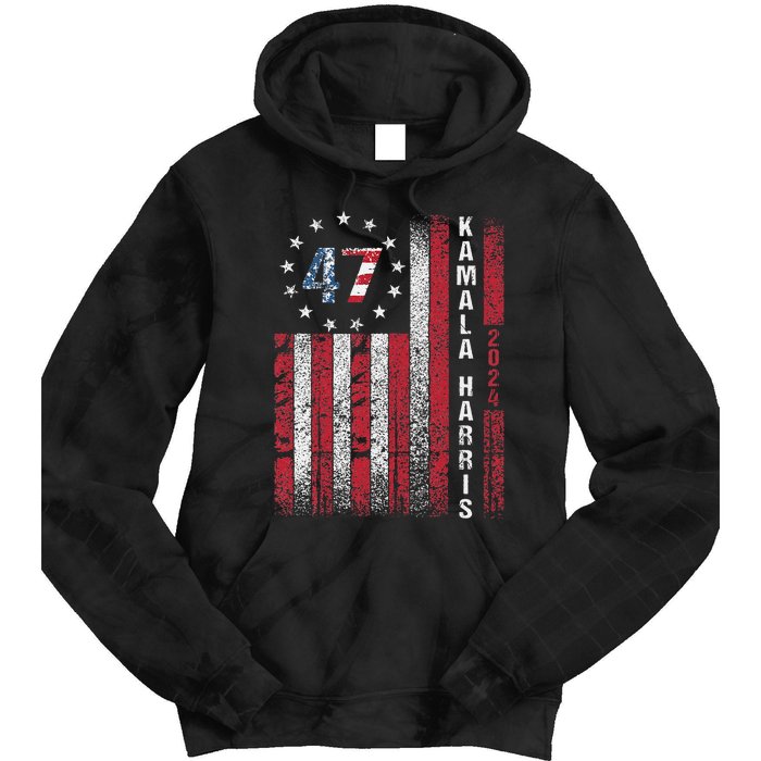 Kamala Harris 2024 For President American Flag Distressed Tie Dye Hoodie