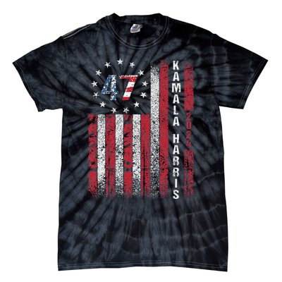 Kamala Harris 2024 For President American Flag Distressed Tie-Dye T-Shirt