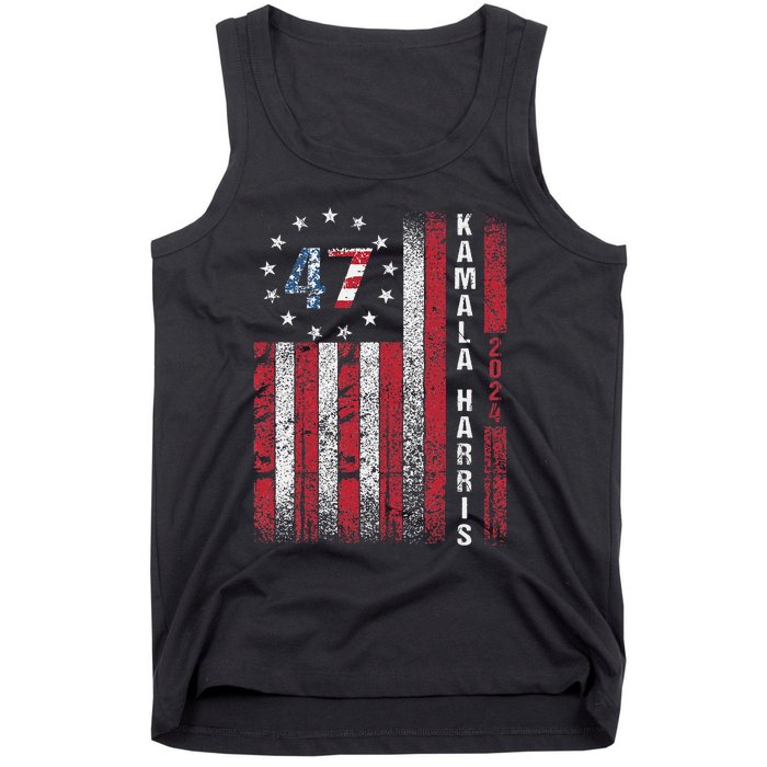 Kamala Harris 2024 For President American Flag Distressed Tank Top