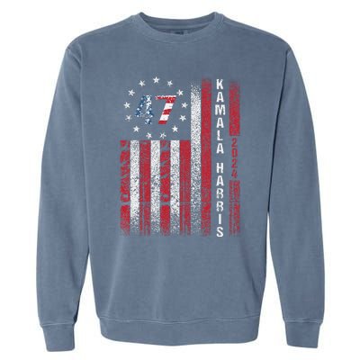 Kamala Harris 2024 For President American Flag Distressed Garment-Dyed Sweatshirt