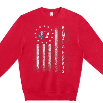 Kamala Harris 2024 For President American Flag Distressed Premium Crewneck Sweatshirt