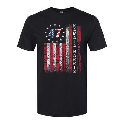 Kamala Harris 2024 For President American Flag Distressed Softstyle CVC T-Shirt