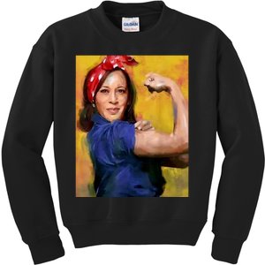 Kamala Harris 2024 Rosie The Riveter Childless Cat Lady Vote Kids Sweatshirt