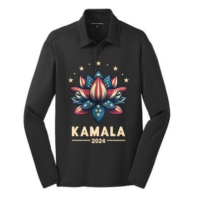 Kamala Harris 2024 Presidential Campaign American Lotus Silk Touch Performance Long Sleeve Polo