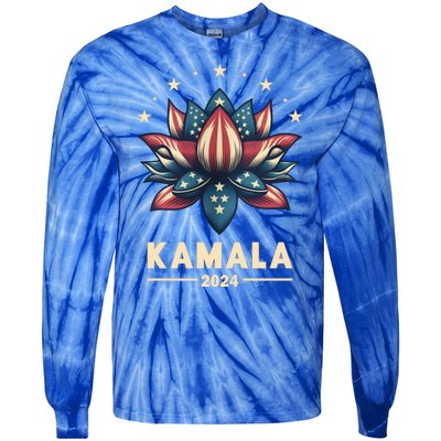 Kamala Harris 2024 Presidential Campaign American Lotus Tie-Dye Long Sleeve Shirt