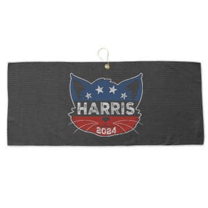 Kamala Harris 2024 Button Cat Face Cat Ladies For Kamala Cute Gift Large Microfiber Waffle Golf Towel