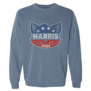 Kamala Harris 2024 Button Cat Face Cat Ladies For Kamala Cute Gift Garment-Dyed Sweatshirt