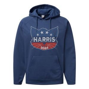 Kamala Harris 2024 Button Cat Face Cat Ladies For Kamala Cute Gift Performance Fleece Hoodie