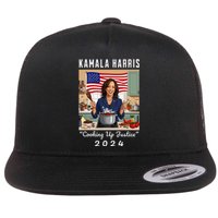 Kamala Harris 2024 Cooking Up Justice Fun Political Flat Bill Trucker Hat