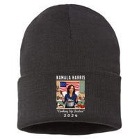 Kamala Harris 2024 Cooking Up Justice Fun Political Sustainable Knit Beanie