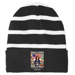 Kamala Harris 2024 Cooking Up Justice Fun Political Striped Beanie with Solid Band