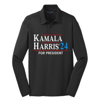 Kamala Harris 2024 For President Election Save Democracy Silk Touch Performance Long Sleeve Polo