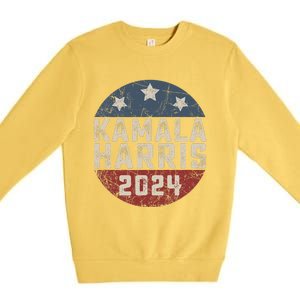 Kamala Harris 2024 For President Retro Button Election Premium Crewneck Sweatshirt