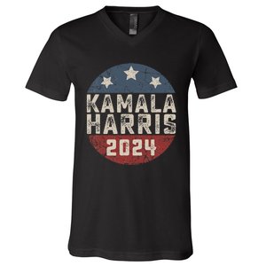 Kamala Harris 2024 For President Retro Button Election V-Neck T-Shirt