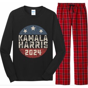 Kamala Harris 2024 For President Retro Button Election Long Sleeve Pajama Set